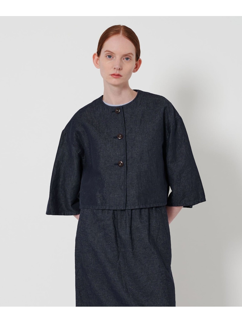 【SALE／40%OFF】＜Steven Alan＞コットン アサ デニム ショート ブルゾン Steven Alan ユナイテッドアローズ アウトレット ジャケット・アウター ノーカラージャケット ネイビー グレー【RBA_E】【送料無料】[ Fashion]