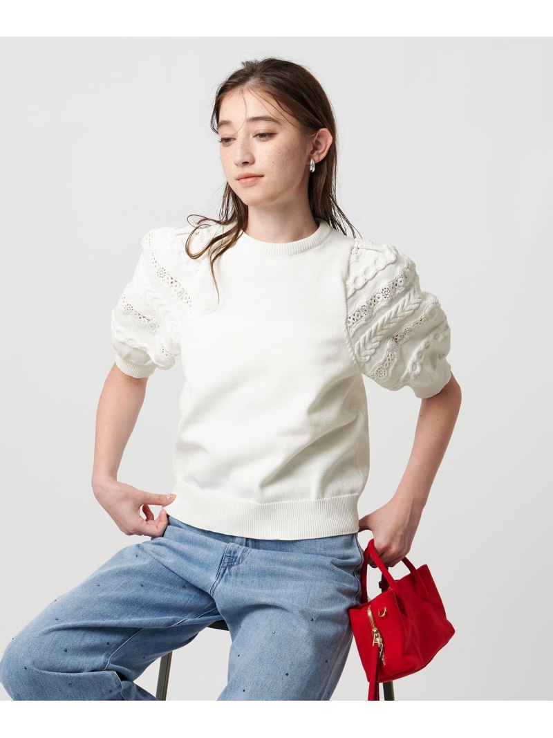 【SALE／30%OFF】レース コンビ パフ ニット ウォッシャブル UNITED ARROWS ユナイテッドアローズ アウトレット トップス ニット ホワイト ブラック【RBA_E】【送料無料】[ Fashion]