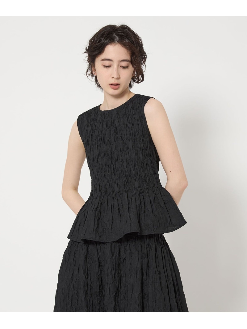 【SALE／40%OFF】シャーリングジャガード ノースリーブブラウス UNITED ARROWS ユナイテッドアローズ アウトレット トップス シャツ・ブラウス ブラック ホワイト【RBA_E】【送料無料】[ Fashion]