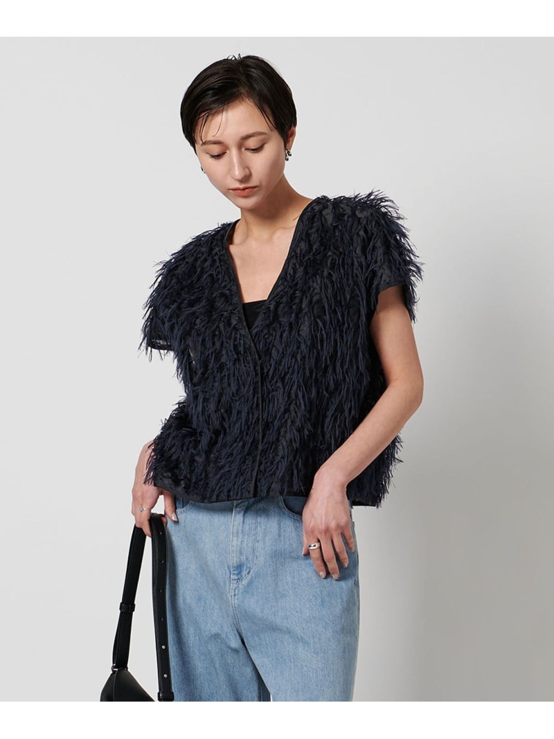 【SALE／40%OFF】ヘアリー カットジャガード ベスト UNITED ARROWS ユナイテッドアローズ アウトレット トップス ベスト・ジレ ネイビー ホワイト【RBA_E】【送料無料】[ Fashion]