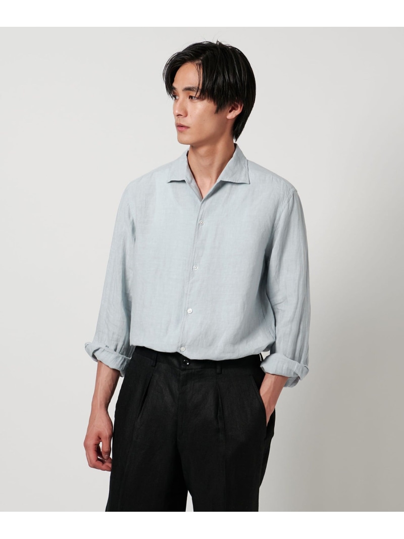 【SALE／50%OFF】LIBECO リネン オープンカラーシャツ UNITED ARROWS ユナイテッドアローズ アウトレット トップス シャツ・ブラウス ネイビー ホワイト ブルー【RBA_E】【送料無料】[ Fashion]