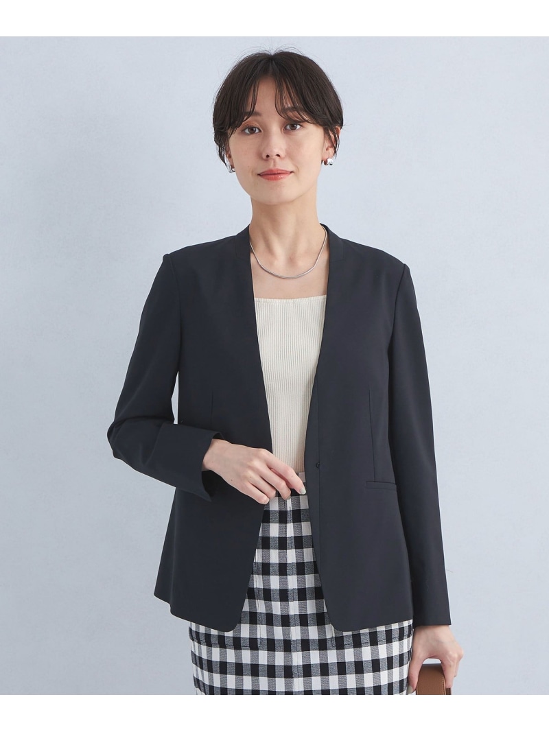 ライト カチリラ ノーラペル ジャケット -ウォッシャブル・ストレッチ・防シワ・接触冷感- UNITED ARROWS green label relaxing ユナイテッドアローズ アウトレット ジャケット・アウター ノーカラージャケット グレー ネイビー【送料無料】[ Fashion]