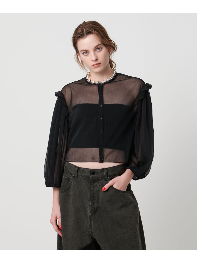 【SALE／60%OFF】＜ASTRAET＞ シアー  フラウンス クルーネックカットソー ASTRAET ユナイテッドアローズ 逃げ口 トップス カットソー・ティーシャツ 赤銅色 黒いこと【RBA_E】【貨物輸送無料】[ Fashion]