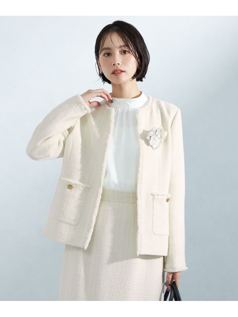 楽天市場】【SALE／30%OFF】ツイードライク ノーカラー ジャケット