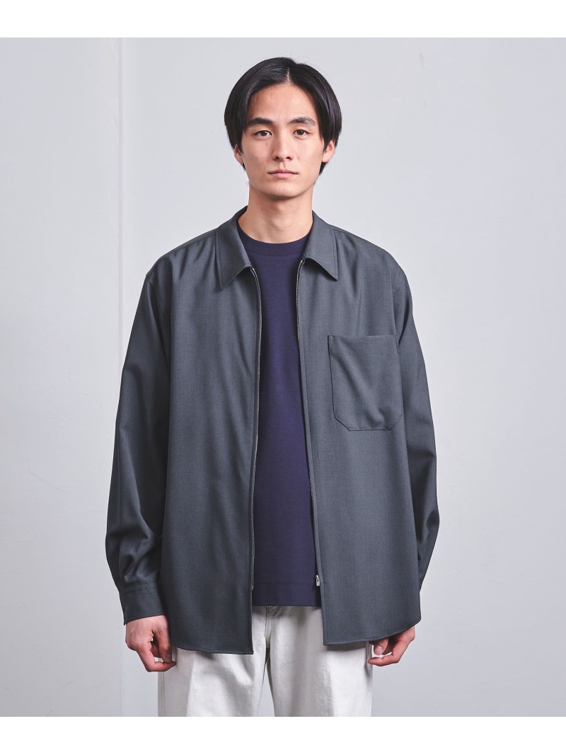 【SALE／70%OFF】ウールトロピカル ジップ レギュラーカラー シャツ UNITED ARROWS ユナイテッドアローズ アウトレット トップス シャツ・ブラウス グレー ベージュ【RBA_E】【送料無料】[ Fashion] 6,075円