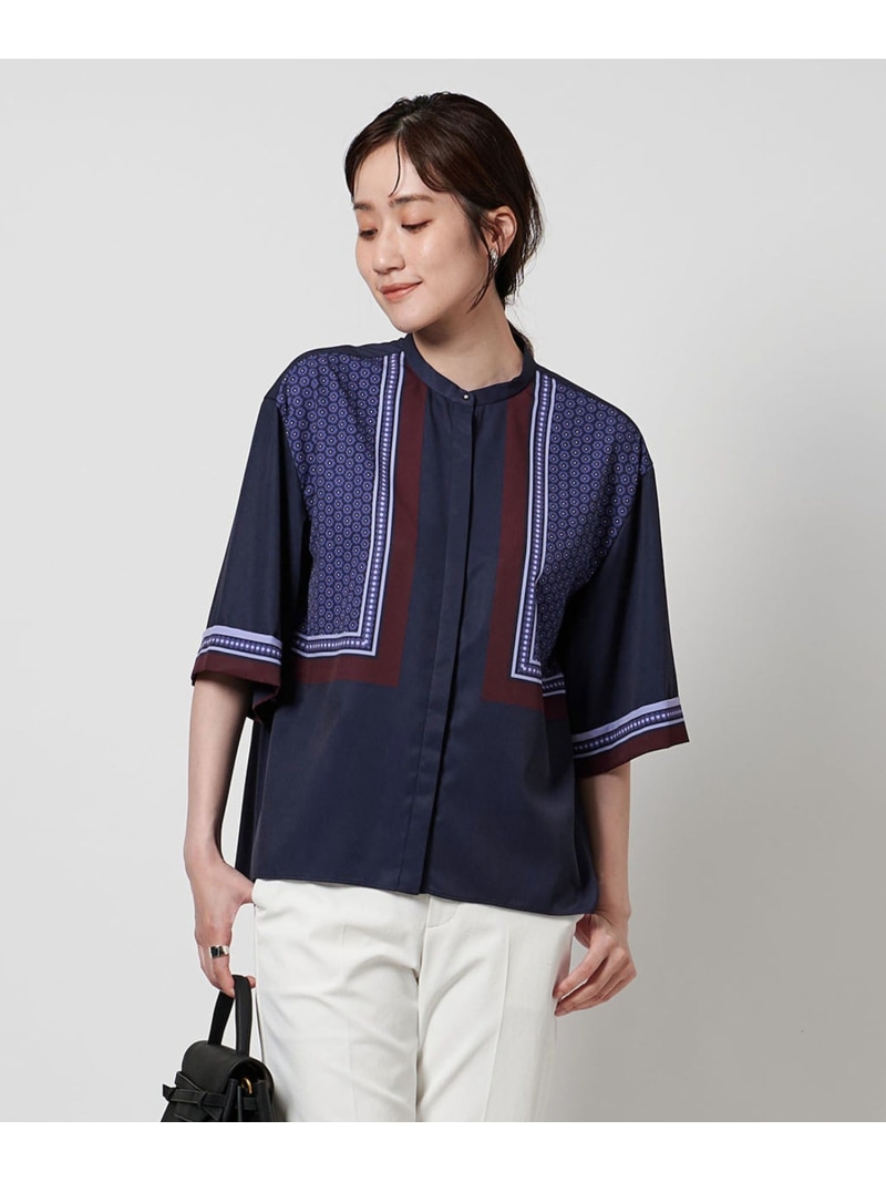 【SALE／40%OFF】パネルプリント バンドカラー シャツ UNITED ARROWS ユナイテッドアローズ アウトレット トップス シャツ・ブラウス ネイビー【RBA_E】【送料無料】[ Fashion]