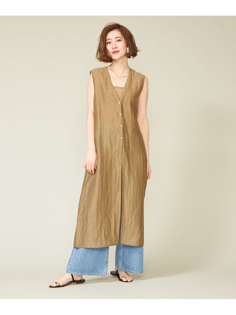 【SALE／50%OFF】＜conte＞シアー Vネック ロングジレ conte ユナイテッドアローズ アウトレット トップス ベスト・ジレ ベージュ ホワイト【RBA_E】【送料無料】[ Fashion]