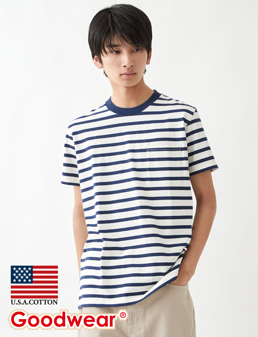 【関税込】 コットン マンツーマンTシャツ - グレー Goodwear (グッドウェア) USAコットン 無地 クルーネック
