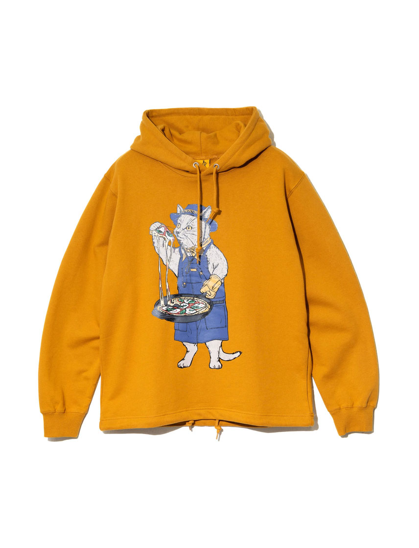 【go slow caravan】 スキレットピザ 猫 ヘムスピンドル空紡糸裏毛パーカー メンズ レディース ゴースローキャラバン｜ユナイテッドジャパン店