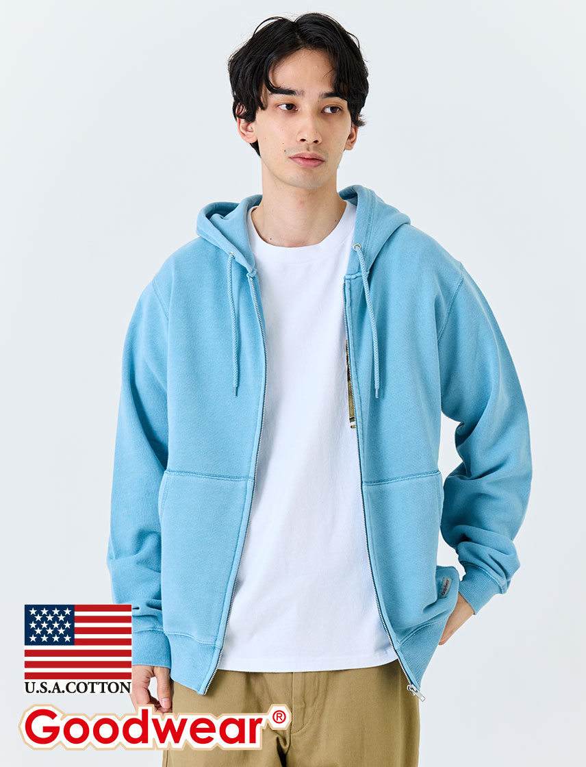 【公式】 Goodwear USAコットン 製品染め ジップアップ パーカー メンズ レディース ヘビーウェイト 無地 フルジップ ユニセックス｜ユナイテッドジャパン店