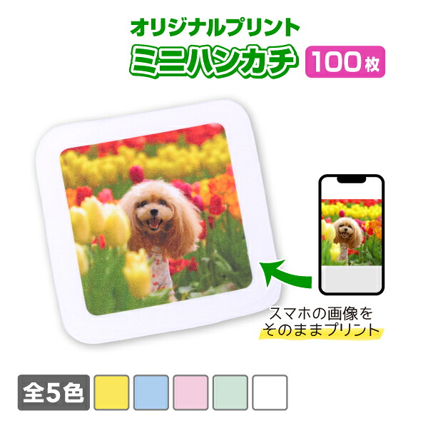 オリジナルミニハンカチ 100枚仕掛ける  選べる5色 20cm×20糎  一風変わった刷り上げる 盛りだくさん色つや刷り上げる ノベルティ生み出すこと  自作 第八芸術 愛玩動物 差し上げ物  貨物輸送無料
