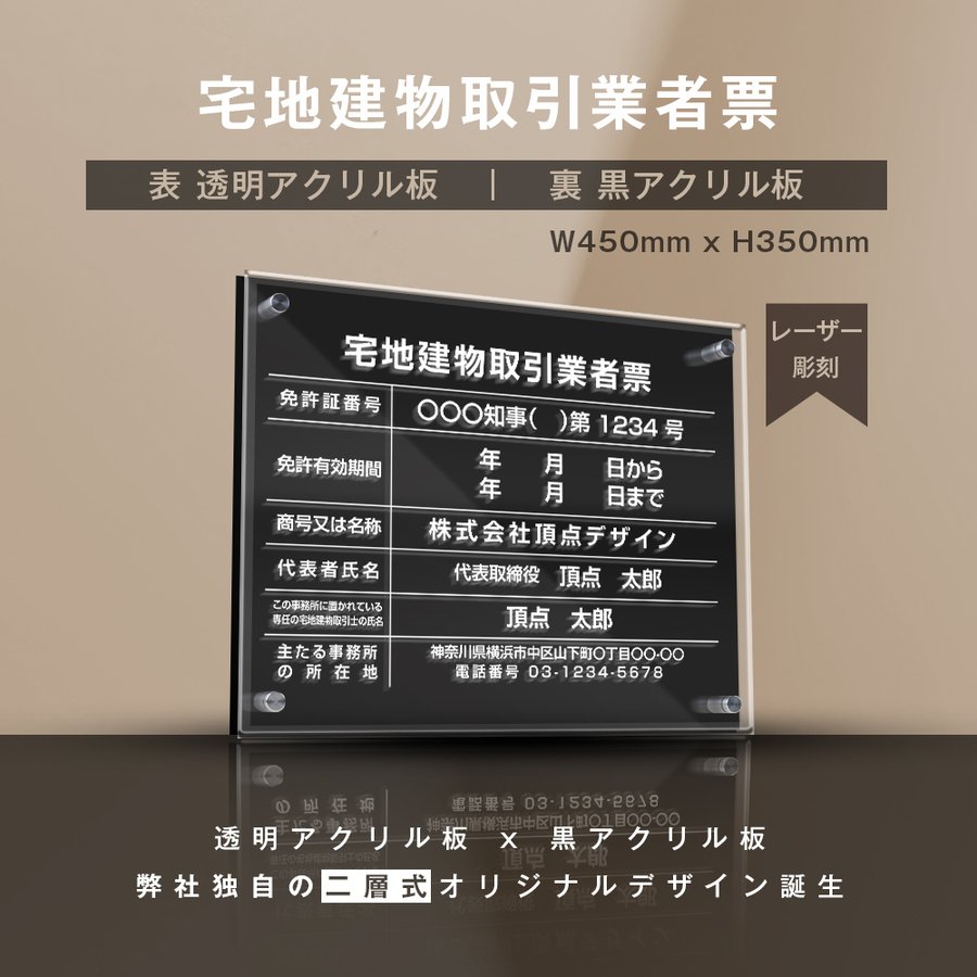 宅地建物取引業者票安価でおしゃれな許可票看板 W45cm×H35cm 宅建業者票各種業者 プレート看板 文字入れ 名入れ 屋内用低価格 安価法定サイズ  事務所用 標識看板 gs-pl-tr-t いよいよ人気ブランド