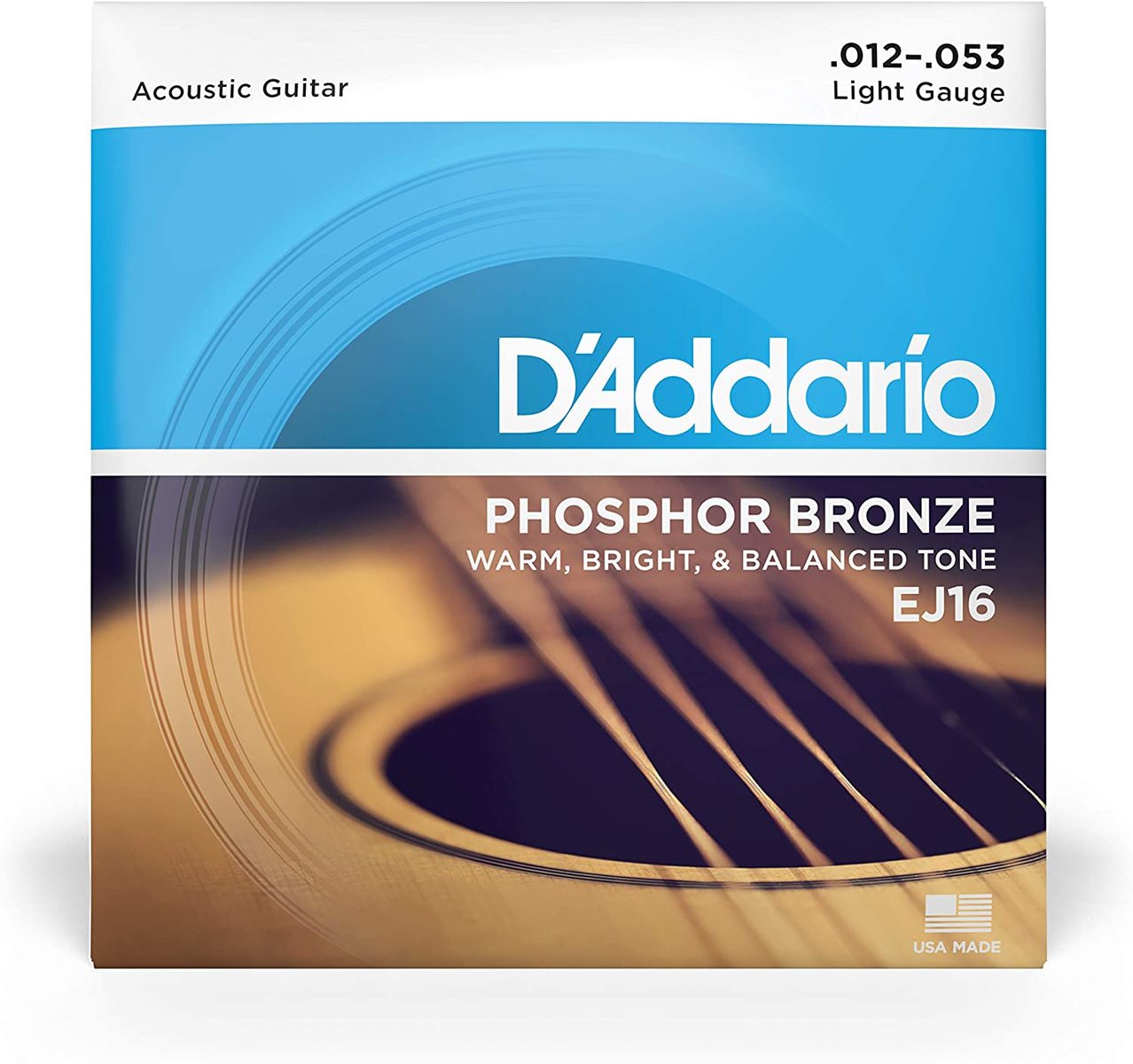 完全送料無料 D'Addario アコースティックギター弦 上品なスタイル フォスファーブロンズ Light 送料無料 EJ16 .012-.053