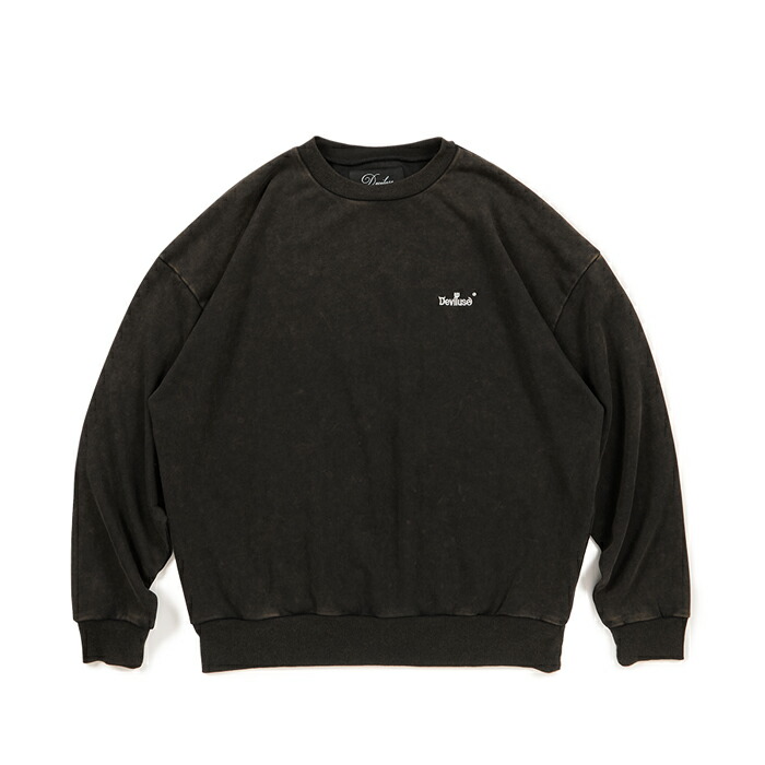 【Deviluse（デビルユース）】Small Logo Crewneck Sweat トレーナー　スウェット　クルーネック　スモールロゴ　ウォッシュ加工　刺繍