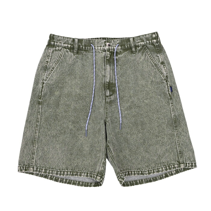 【INTERBREED（インターブリード）】WASHED SUMMER SHORTS(OLIVE)デニムショーツ　ショートパンツ　ケミカル　ウォッシュ｜BLACKANNY