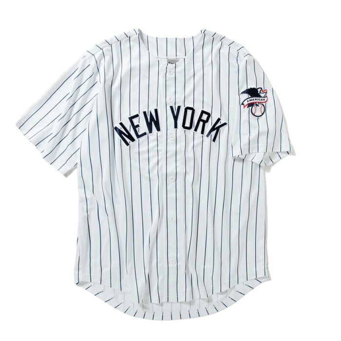 【FANATICS（ファナティック)】MLB MESH BASEBALL SHIRT NEW YORK YANKEES(WHITE/NAVY STRIPE) ベースボールシャツ　ジャージ　メジャーリーグ　ベースボール　NY　ニューヨーク ヤンキース　ストライプ 12,012円