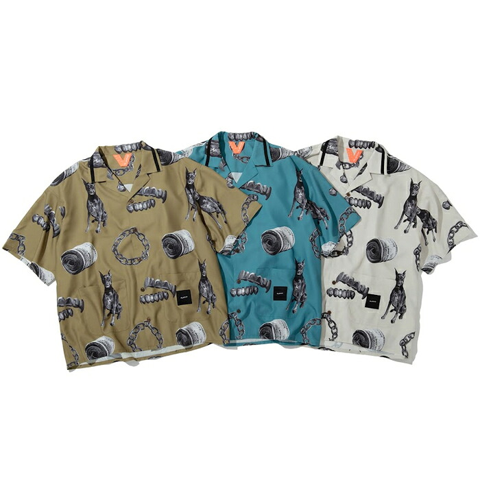 【FLATLUX（フラットラックス）】LAIDBACK SS SHIRT プリントシャツ　半袖シャツ　開襟シャツ　　アロハシャツ　ドル札　ピットブル　グリルズ