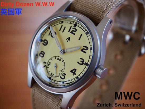 ミリタリーウォッチ メンズ腕時計 MWC時計 mwc 時計イギリス軍 軍用時計 ダーティーダズン W.W.W. Dirty Dozen 自動巻 1940~50s クリームダイアル コレクターズアイテム スモセコ 時計 ロイヤルアーミー 英国陸軍