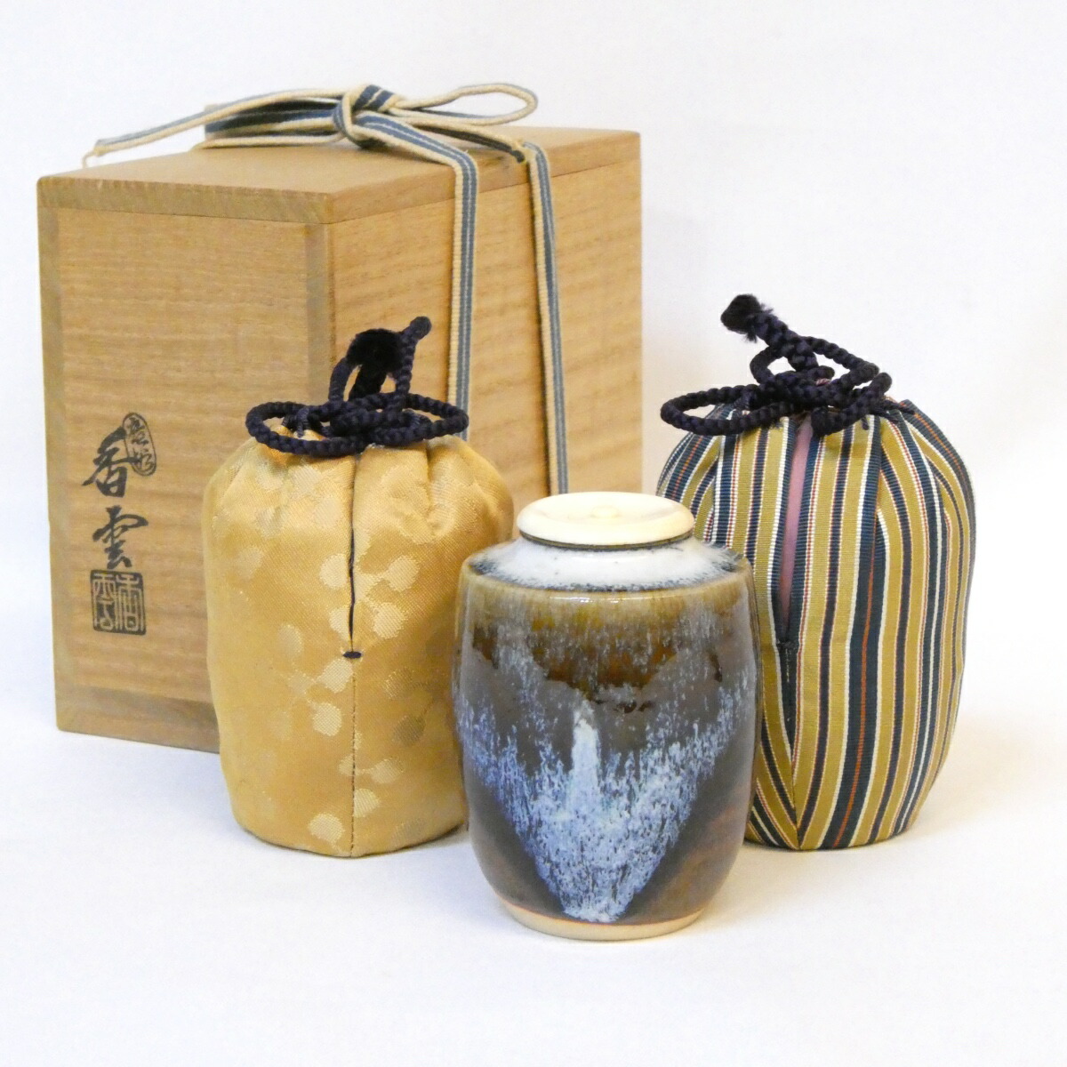 つくし工芸　手吹　硝子　茶入　共箱　茶道具 つくし工芸 手吹 硝子 茶入 共箱 茶道具