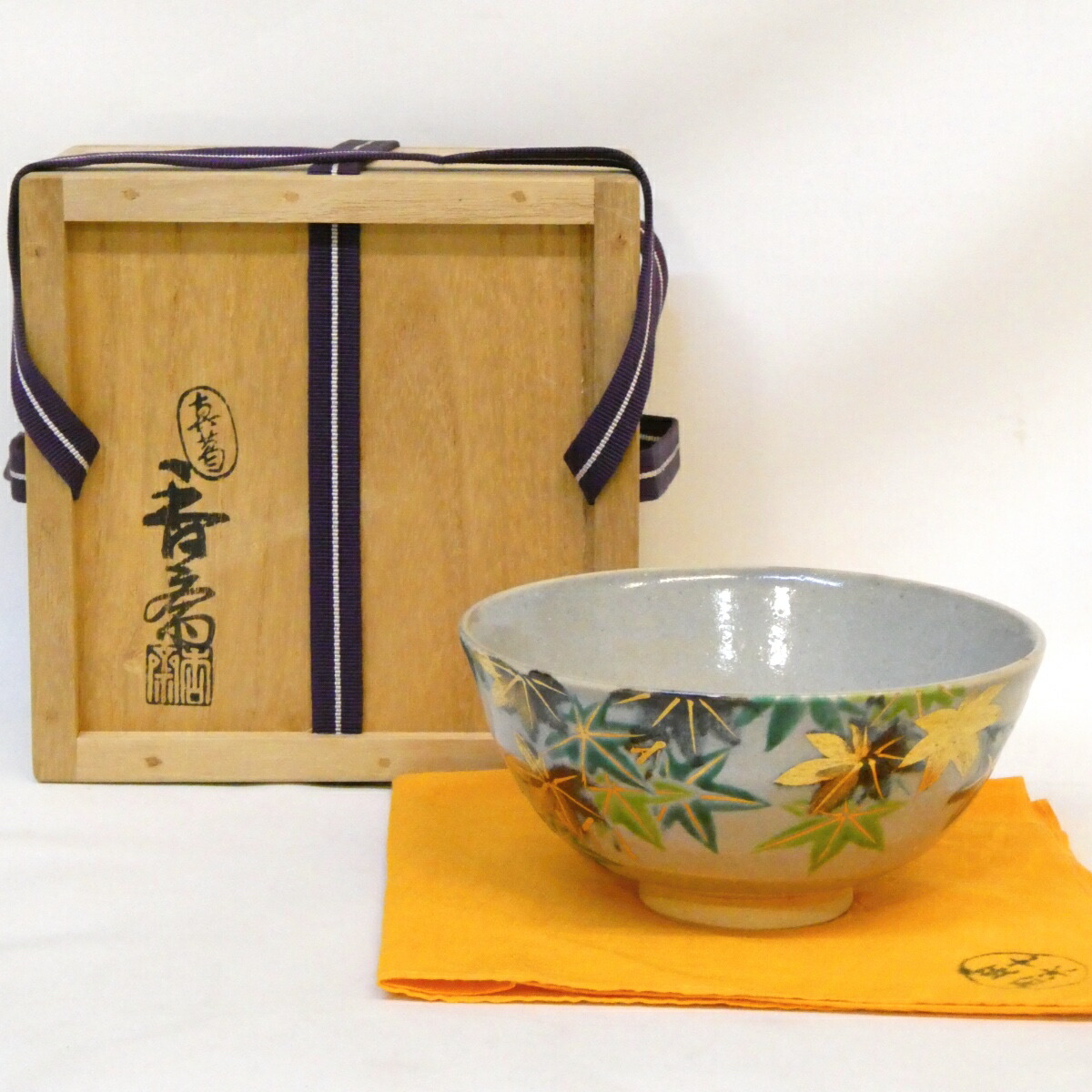 【三月の大売り出し品】眞葛焼 宮川香斎(真葛香斎)作 青楓之絵 茶碗 合茶碗 茶道具 【中古 美品】