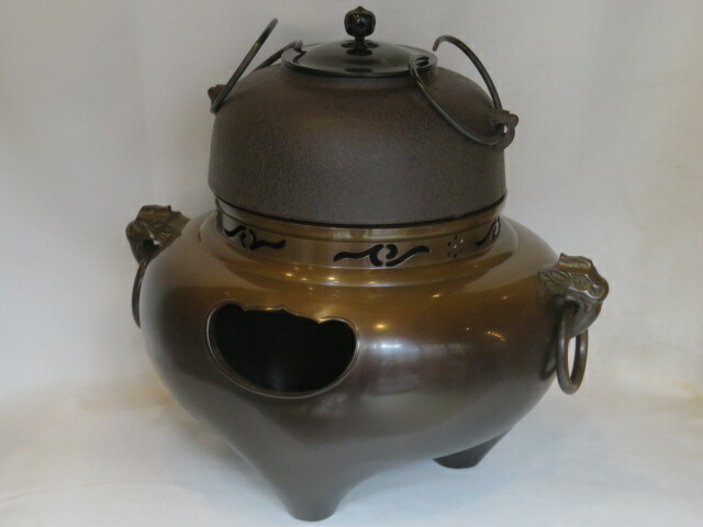 楽天市場】【お得なフルセット】鋳師 金森浄栄作 唐銅 鬼面風炉 平丸釜