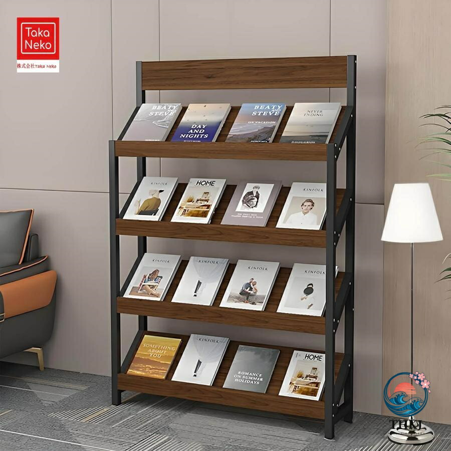 【全品2点で5%OFF】マガジンラック 4段 雑誌ラック パンフレットスタンド スチールウッド構造 大容量 カタログラック カタログスタンド 幅100/120cm 絵本棚