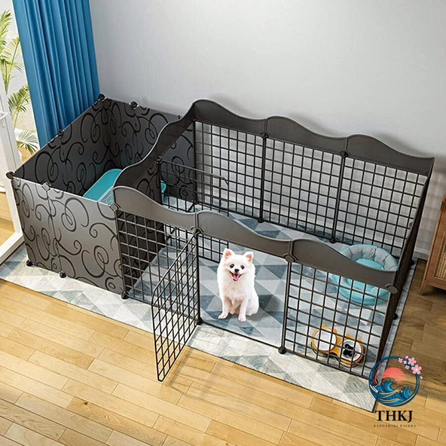 犬用ベビーサークル DIY ペットベビーサークル ドア付き小動物ケージ 屋内 屋外メタルペットフェンス 折りたたみ式ペット犬猫子犬ベビーサークル 黒 Color16