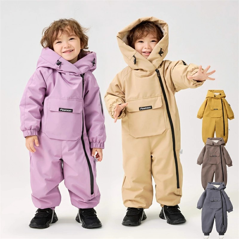 ベビーロンパース スノーウェア スキー お出かけ 冬服 スノーボードウェア カバーオール プラスベルベット ジャンプスーツ 雪遊び ジャケット アウター 女児 男児 厚手 長袖 フード付 防寒着 幼稚園 保育園 出産祝い クリスマス プレゼント