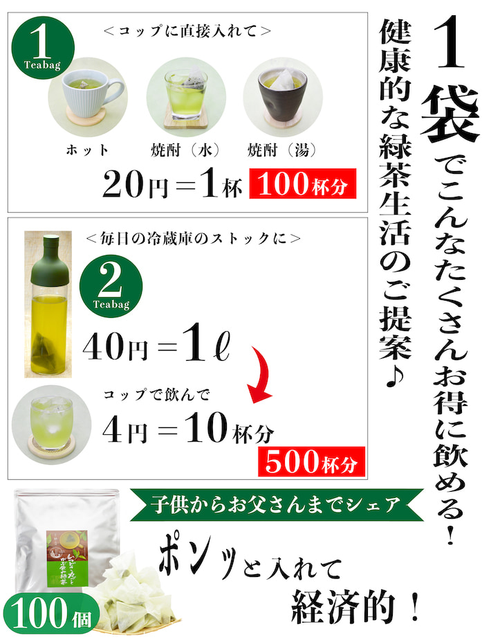 緑茶お徳用送料無料お茶ティーバッグ2.5g×100個入お茶深蒸し茶ティーパック鹿児島茶大容量カテキンパック100包水出し冷茶オフィス業務用深むし茶茶葉日本茶煎茶健康茶ネコポスポイント消化