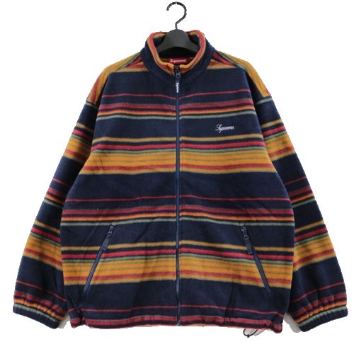 【中古】 Supreme シュプリーム 24AW Stripe Zip Up Fleece Jacket ストライプジップフリースジャケット L ネイビー