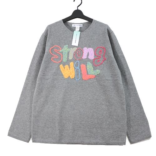 【中古】 COMME des GARCONS SHIRT コムデギャルソンシャツ wool jersey gauge12 STRONG WILL embroidery ニット XL グレー