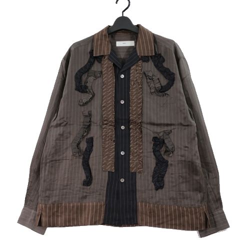 【中古】 TOGA VIRILIS トーガビリリース 21AW キュプラ フリル シャツ 44 ブラウン