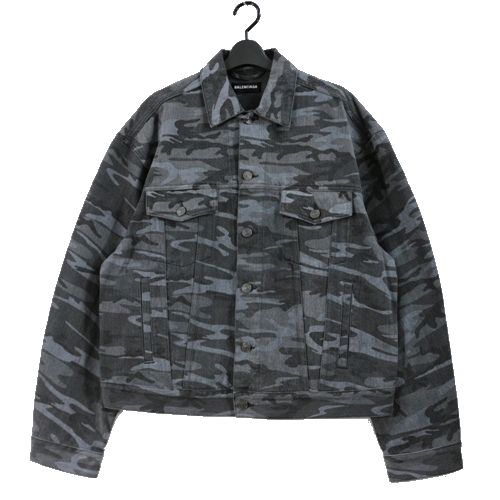 【中古】 BALENCIAGA バレンシアガ 迷彩柄 デニムジャケット 46 グレー系