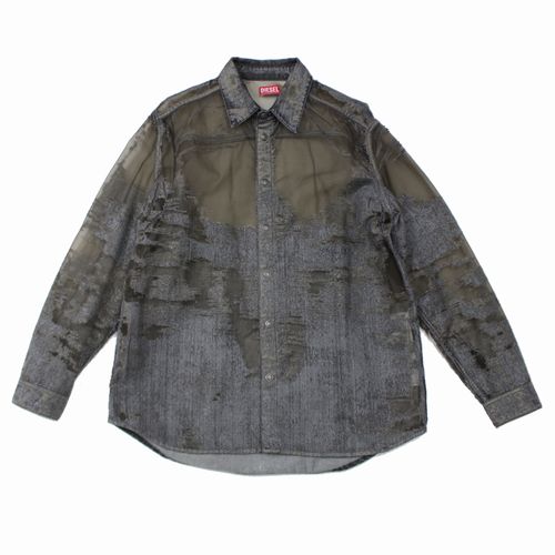 【中古】 DIESEL ディーゼル D-SIMPLY-OVERーFSD Denim Shirt with devore シャツ M グレー