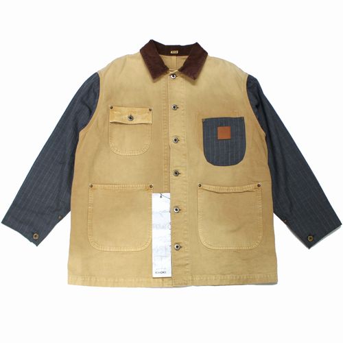 【中古】 KOHKI コッキ 25SS Vintage-effect work coat 上衣 2 ベージュ×薄墨色