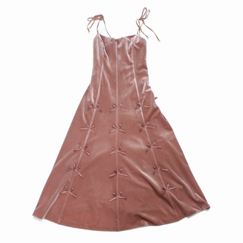 【中古】 ROSYLUCE ロージールーチェ 23AW VELOURS RIBBON DRESS ベロア リボン ドレス ワンピース S ピンク系