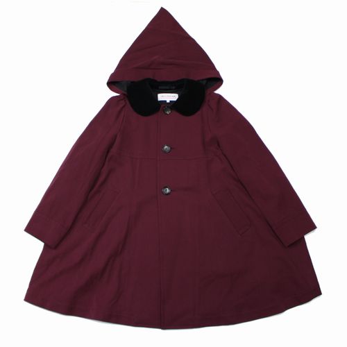 【中古】 COMME des GARCONS GIRL コムデギャルソン ガール 16AW ベロア丸襟 フード コート S バーガンディ