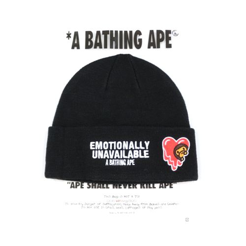 【中古】 A BATHING APE × EMOTIONALLY UNAVAILABLE EU MILO BEANIE ビーニー 編み物旗がしら 黒いこと