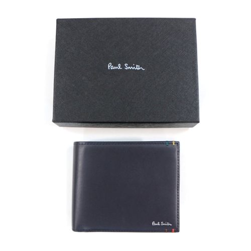 【中古】 Paul Smith ポールスミス ハイライトステッチ 2つ折り財布 ネイビー