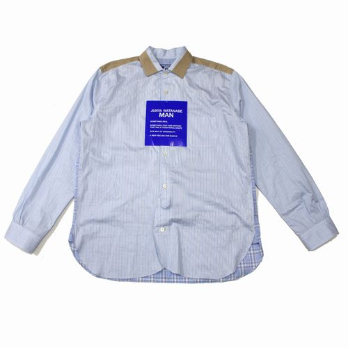 【中古】 JUNYA WATANABE MAN ジュンヤ ワタナベマン 26SS チェック切替ストライプシャツ M ブルー
