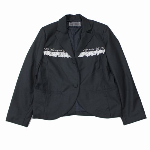 【中古】 HONEY MIHONEY × SOWANWAN ハニーミーハニー そわんわん 25AW lace frill bijou jacket スピード競技フラウンス ビジュー 上衣 F 薄墨色
