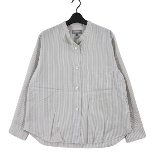 【中古】 MARGARET HOWELL マーガレットハウエル 2023 SILK COTTON STRIPE SHIRT シルクコットン ストライプ シャツ 2 グレー ホワイト|unstitch 店