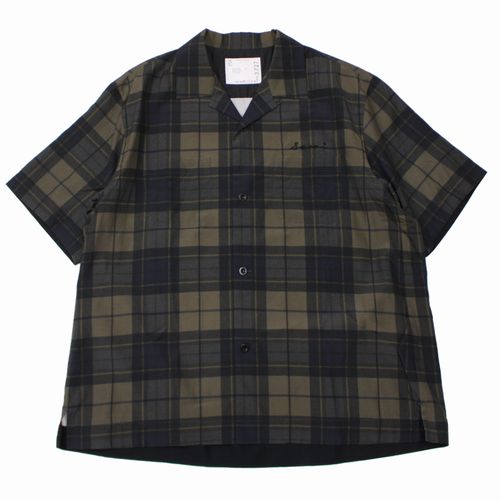 【中古】 Sacai サカイ 25SS Plaid Print Shirt 半袖チェックシャツ 3 カーキ×ネイビー|unstitch 店