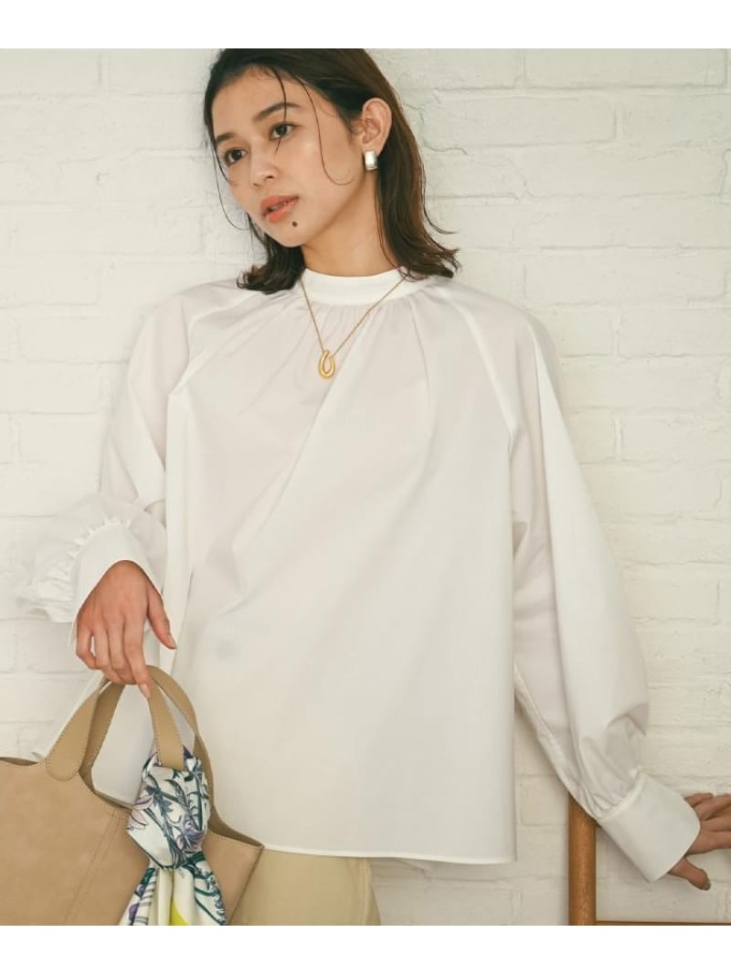 【SALE／50%OFF】【洗える/オンオフ使える】タイプライタースタンドネックブラウス UNTITLED アンタイトル トップス シャツ・ブラウス ホワイト グレー【RBA_E】【送料無料】[ Fashion]