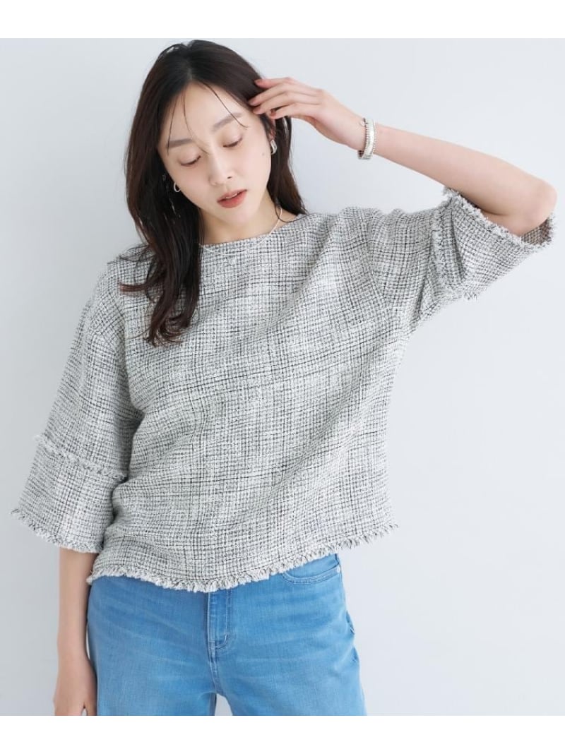【SALE／50%OFF】【洗える】ツイードドルマンブラウス UNTITLED アンタイトル トップス シャツ・ブラウス ホワイト ブルー ブラック【RBA_E】【送料無料】[ Fashion]｜UNTITLED