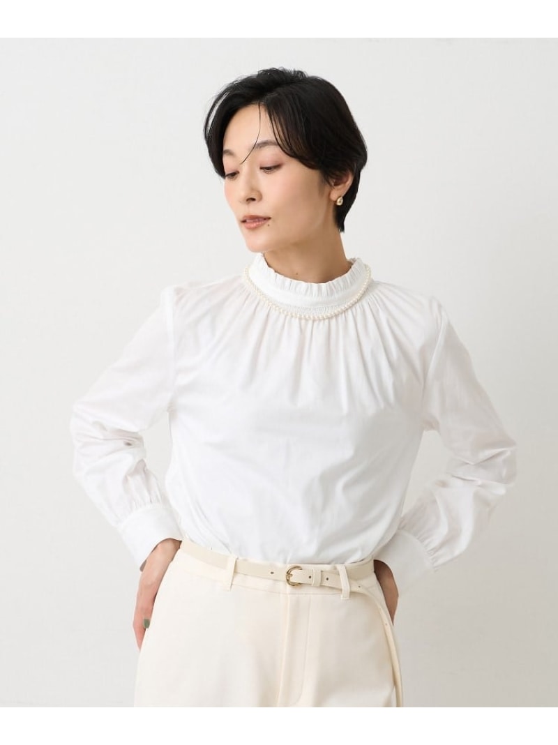 【SALE／20%OFF】【コットン100/洗える】シャーリングフリルネックブラウス UNTITLED アンタイトル トップス シャツ・ブラウス ホワイト ベージュ ブラック【RBA_E】【送料無料】[ Fashion] 11,070円