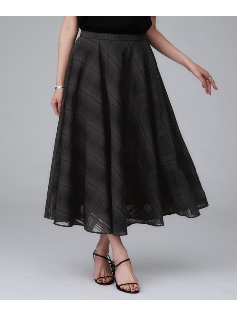 【SALE／40%OFF】【セットアップ可/後ろウエストゴム】シアーチェックスカート UNTITLED アンタイトル スカート ロング・マキシスカート パープル グレー【RBA_E】【送料無料】[ Fashion]｜UNTITLED