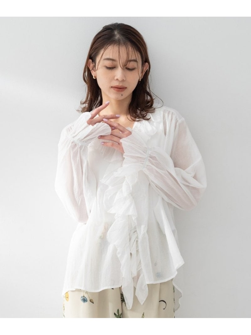 【Liyoca】コットンシフォンフリルブラウス UNTITLED アンタイトル トップス シャツ・ブラウス ブラウン ブラック ホワイト【送料無料】[ Fashion]