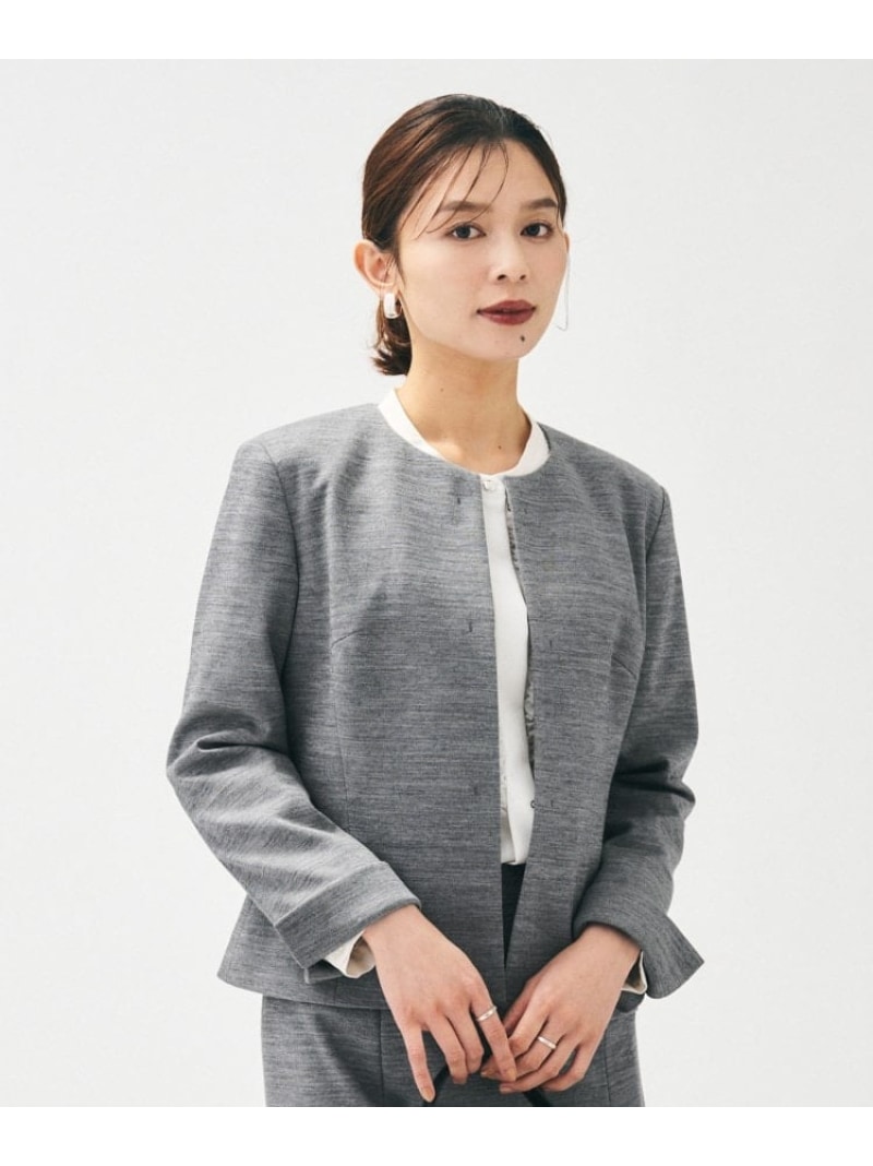 【SALE／50%OFF】【洗えるスーツ/ストレッチ】ウール混ジャージ ノーカラージャケット UNTITLED アンタイトル ジャケット・アウター ノーカラージャケット ブラック グレー ネイビー【RBA_E】【送料無料】[ Fashion]