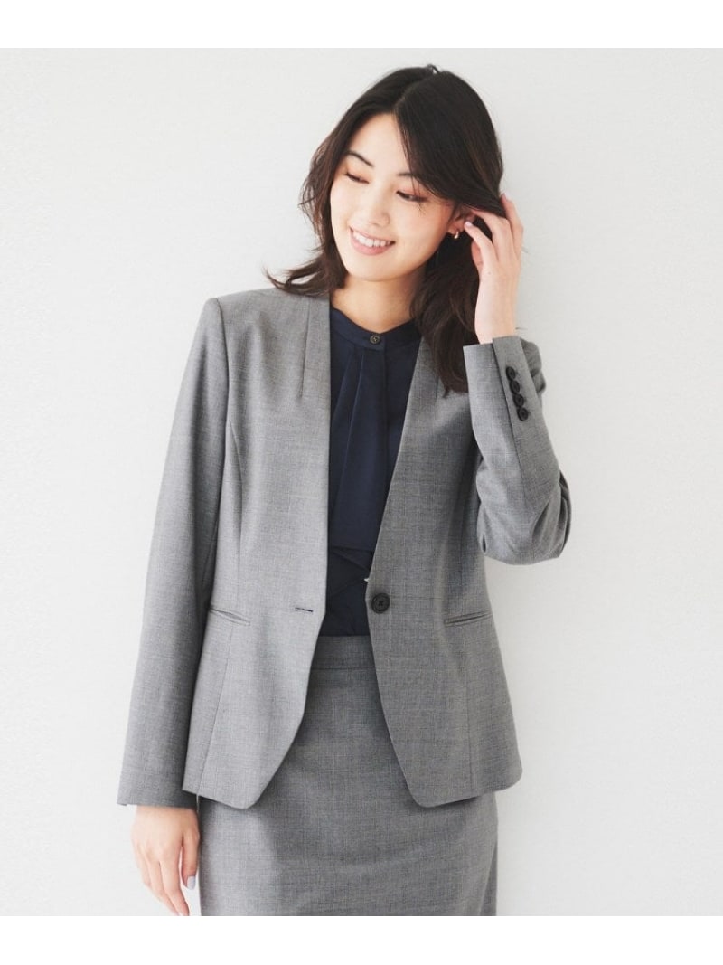【SALE／50%OFF】【通勤スーツ】ウーステッド カラーレスジャケット UNTITLED アンタイトル ジャケット・アウター ノーカラージャケット ネイビー グレー ブルー【RBA_E】【送料無料】[ Fashion]